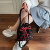 Bag women's bag  new Korean version fashion embroidery thread love bucket bag portable strap contrasting color messenger bag