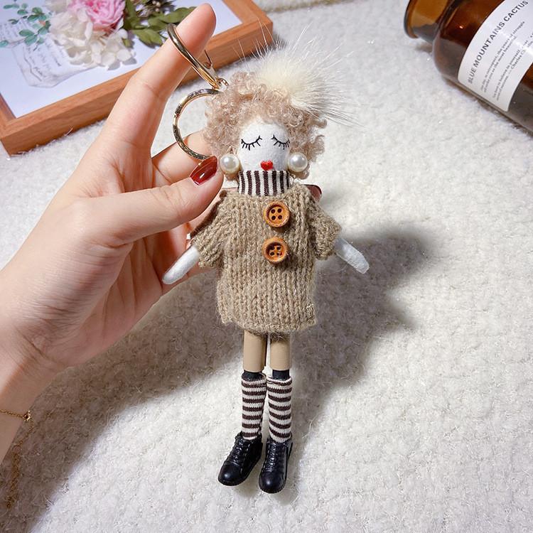 Cute Women Doll Keychain Sweater Dress Bag Pendant Gift Korean Style Durable Cotton Material