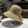 Counter quality pearl woven belt dome elegant straw hat sunshade summer outing wide brim top hat women's sunscreen hat