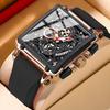 Men's Sports Chronograph Wrist Watch For Men Army Silicone Strap Square Quartz Stop Watch