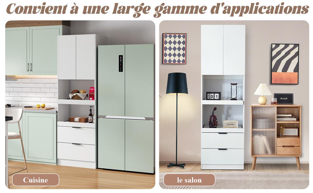 200cm High Kitchen Cabinets, Tall Cabinets with Anti-Tip Protection, Freestanding Multifunctional Cabinets for Dining Room, Living Room White