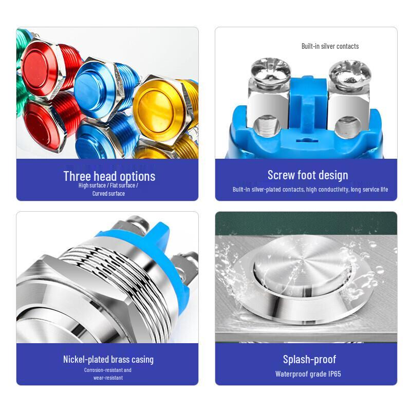 HUNJUN 16mm Normally Open Screw-Mount Metal Push Button Switch