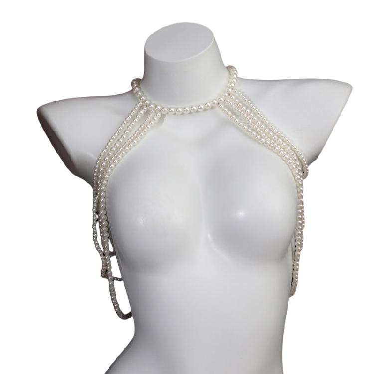 Modern Faux Pearls Body Necklace for Women Adjustable Strap Shoulder Chain Great for Celebrations and Day To Day Fashion