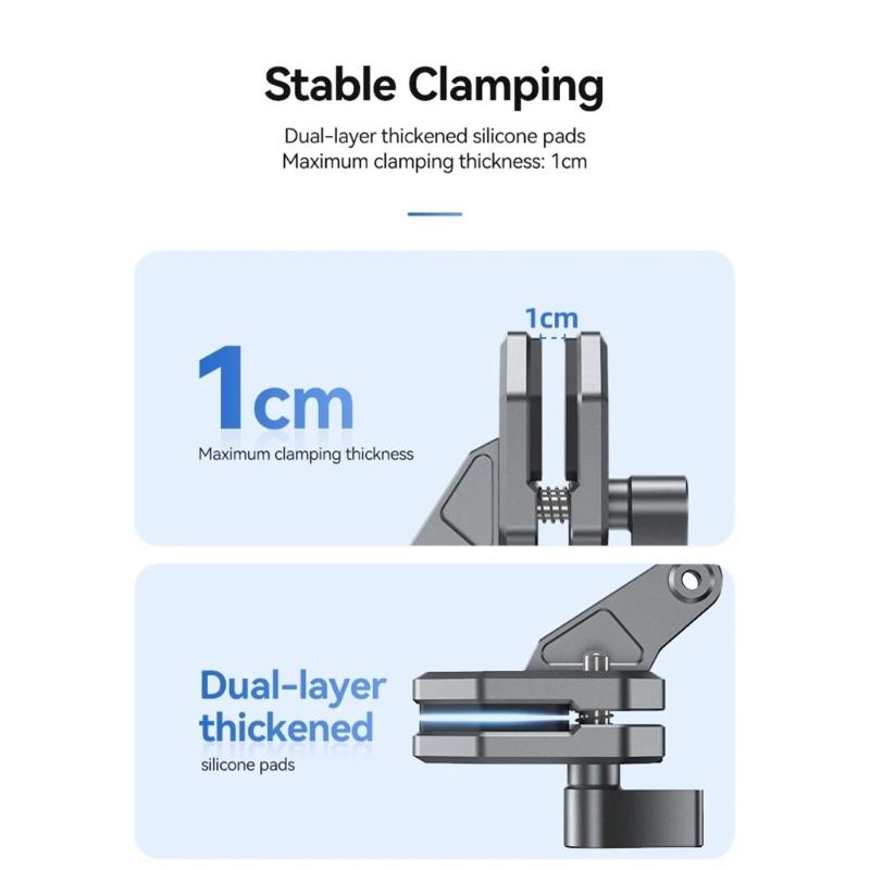 Universal Action Camera Mount Windshield Clamp For Motorcycles With 1cm Thick Silicone Pad And AntiShake Design