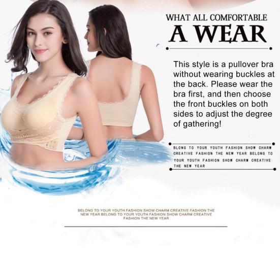 Women Cross Front Side Buckle Push Up Lace Wireless Brassiere Bra Underwear for Yoga