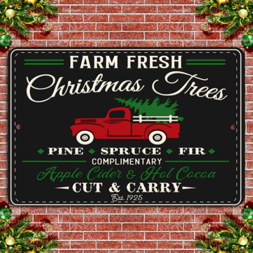 Vintage Christmas Trees Sign Farm Fresh Holiday DelightAluminum 20x30cm（7.8x11.8inch）