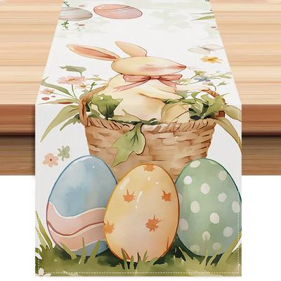 Easter Bunny Eggs Linen Table Runner Spring Table Runners Easter Bunny Spring Linen Table Runner Table Flag Holiday Party Decor