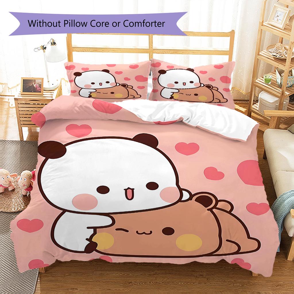 H260212Peach Goma Pattern Bedding,Quilt Set Quilt Cover Pillowcase Home Birthday Gift (1 * duvet cover + 2 * pillowcase, without core)