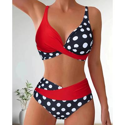 Patchwork Polka Dot Printed Bathing Suit Women Irregular High Waist Bikini Set Summer 2026 New Fashion Beach Swimwear Two Piece