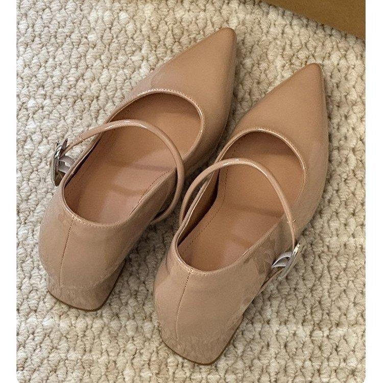 Not tired feet! Thick heel pointed tip 2025 autumn new nude high heels light mouth casual Mary Jane shoes single shoes women