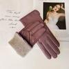Ladies Sheepskin Gloves Classic Solid Color Versatile Leather Spring Knit Lining Cycling Driving Gloves Autumn