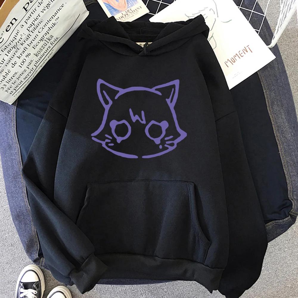 Genshin Impact Cartoon Cat Printed Hoodie Women Casual Autumn Winter Kawaii Harajuku Fleece Long Sleeve Sweatshirts