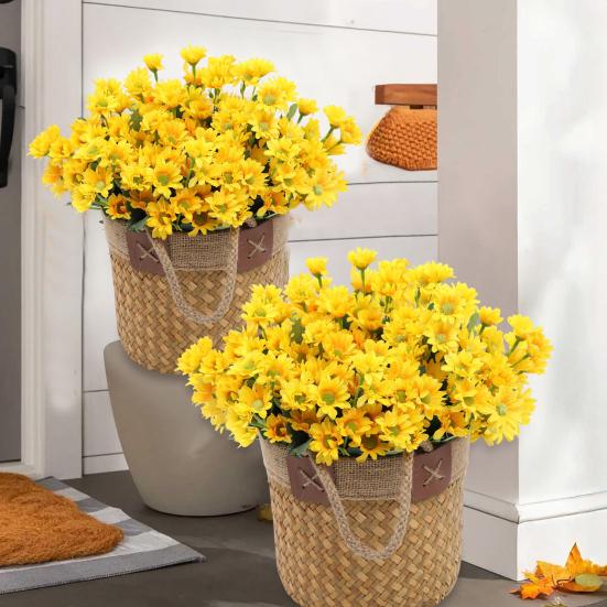 Artificial Mums Bundle Realistic Faux Daisies with Bendable Stems UV Resistant Fall Flowers for Autumn Home Window Box Vase Outdoor Decoration