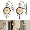 Double Side Wall Mounted Clock Silent Sweep Non Ticking Wall Decor Round Vintage Design for Home Porch Balcony Garden Patio