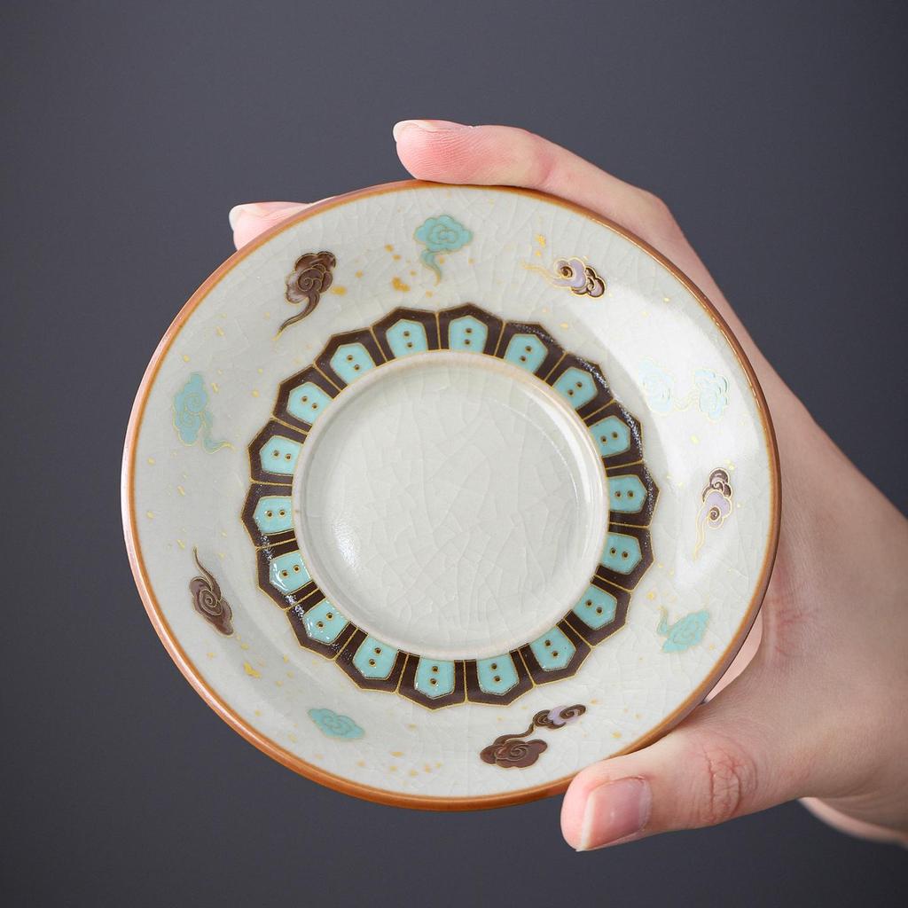 Dunhuang Ru Kiln Crackle Pattern Tea Bowl with Lid - High-End Kung Fu Tea Set, Large Brewer.