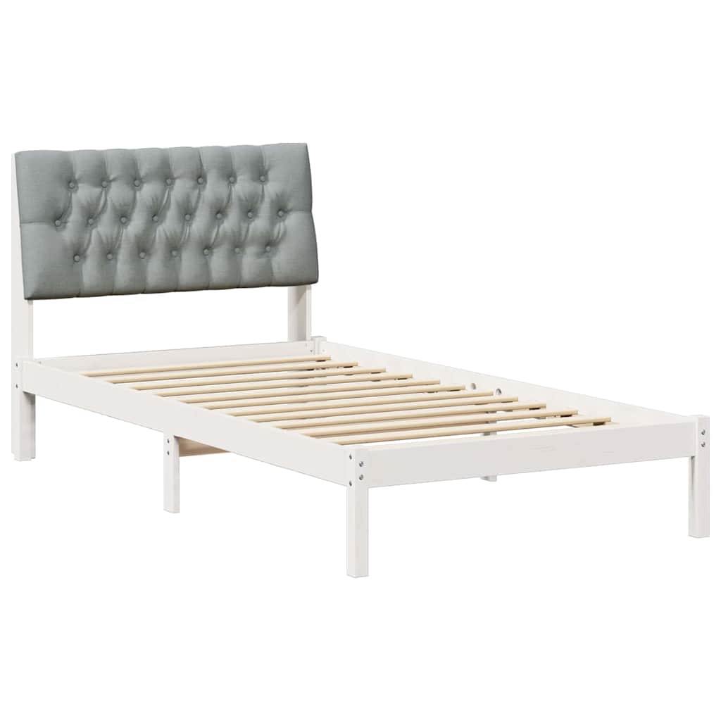 White Upholstered Bed Frame with Headboard 100 x 200 cm