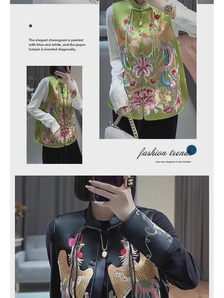 2024 Dámská vesta ve stylu čínského národního kroje s výšivkou fénixe - Jarní/letní edice