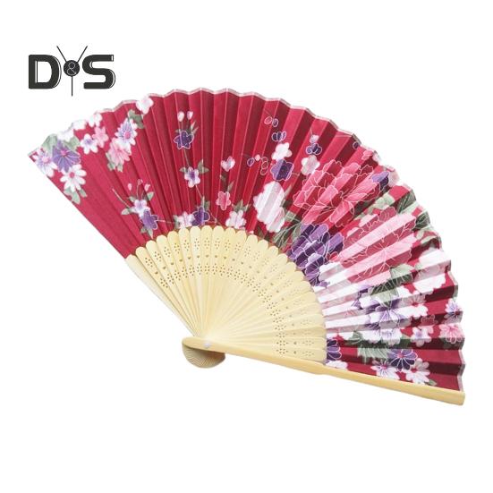Faltfächer im japanischen Stil mit Blumenmotiv, tragbar, für den Sommer, Handventilator aus Bambus, Dekoration, Tanz-Requisiten, Party-Kostümzubehör