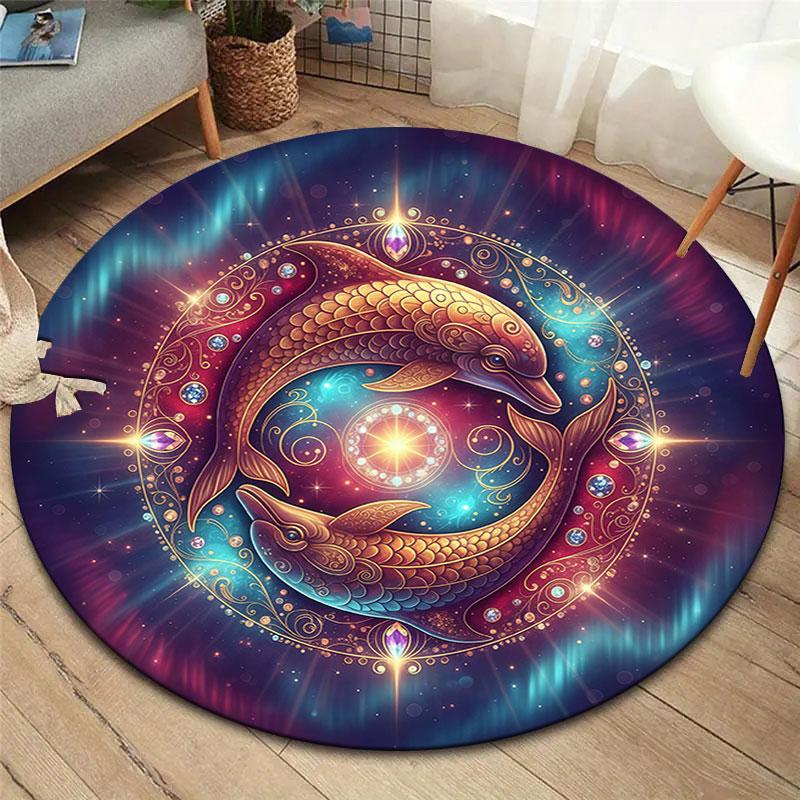 Star Animals Round Area Rug,Carpet Rug for Living Room Bedroom Sofa Playroom Decor,Non-slip Floor Mat