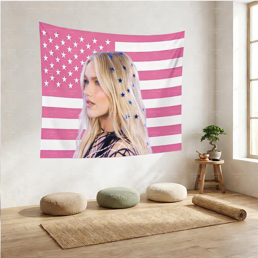 1 stuks Freya Skye Amerikaanse Vlag Wandkleed, Polyester Wanddecoratie voor Slaapkamer Decoratie, Feest Achtergrond, Kamer Decoratie & Fan Cadeau