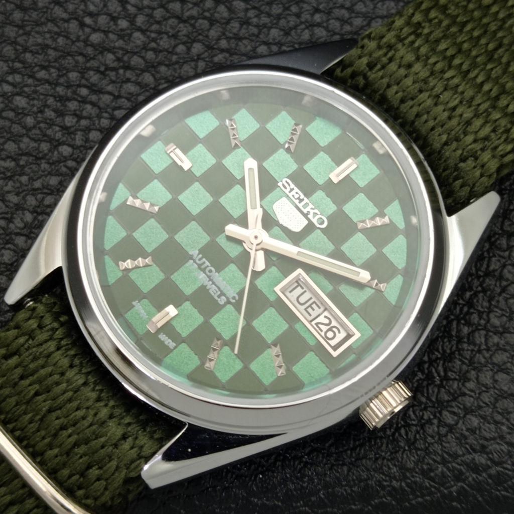 REFURBISHED SEIKO 5 AUTOMATIC MENS WATCH JAPAN MADE GREEN DIAL CUSTOM A440093-2 QV90-a440093