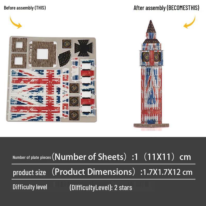 Big Ben All-Metal 3D DIY Model - Stainless Steel, Glue-Free Puzzle Toy