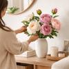 2 Heads Silk Peony Fake Flowers Silk Cloth Fake Flowers Bouquet  Table Centerpiece