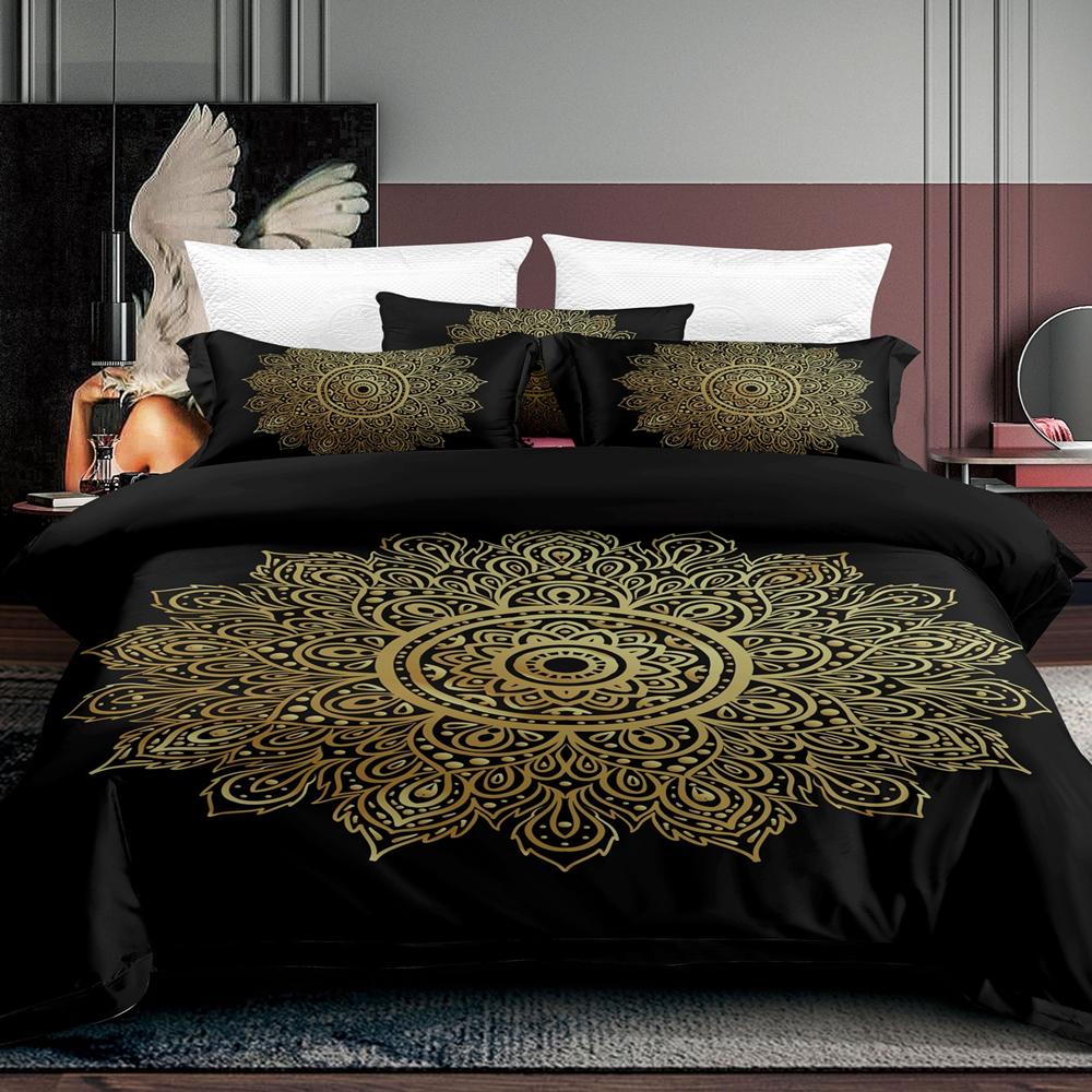Bohemian Mandala Duvet Cover Set King/Queen Size,black Gypsy Boho Chic Hippie Floral Exotic 3 Piece Bedding Set for Adults Women