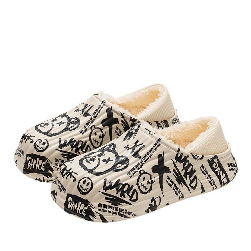 Non-slip waterproof cotton slippers, soft bottom warm in home and indoor, fleece bag and cotton slippers.