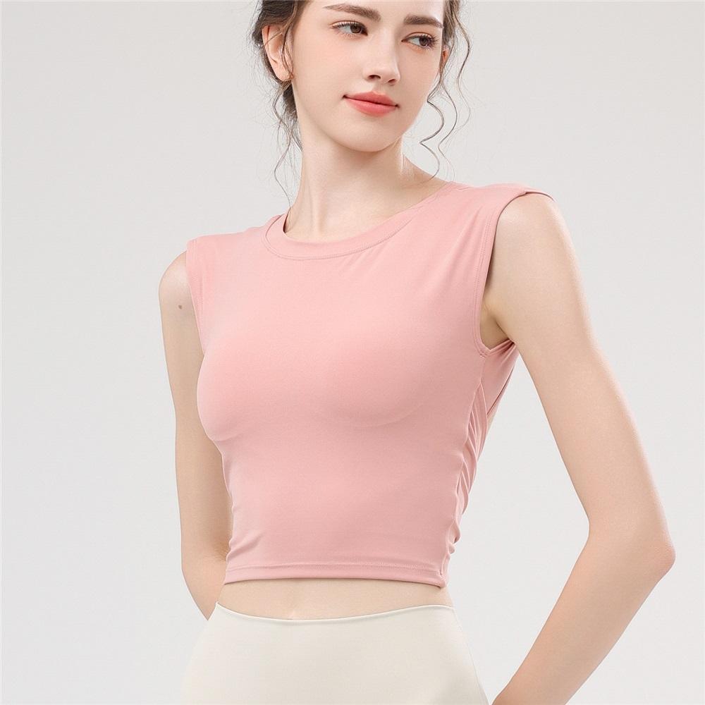 Summer New Yoga Suit Vest With Chest Cushion For Women, Sports Short Sleeved Hollow Out Back, Shock-absorbing Yoga Suit Vest Top