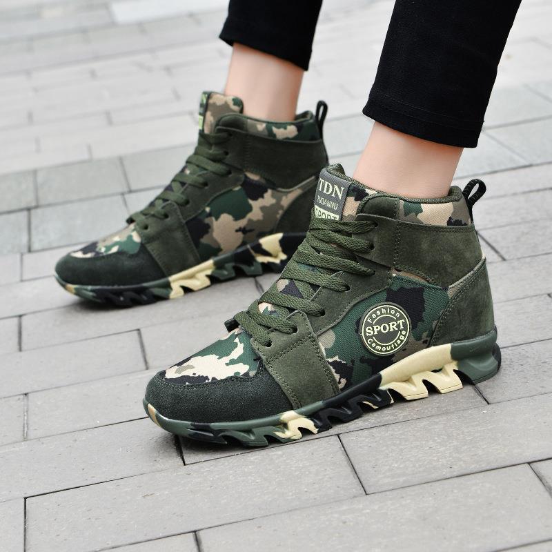 Spring and Autumn new high-top camouflage shoes women's shoes sports shoes women's army green large size 4142 height-increasing casual shoes si