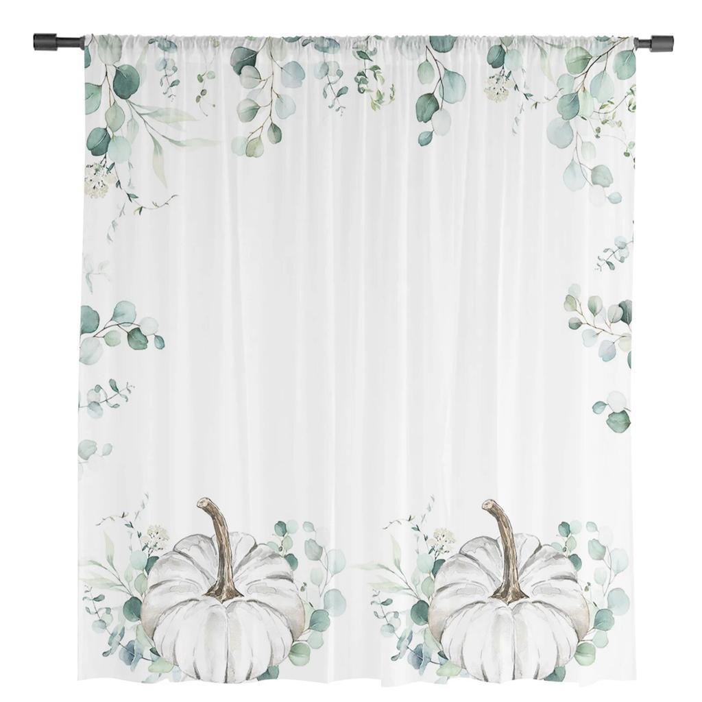 Herbst Eukalyptus Kürbis Gardinen für Wohnzimmer Schlafzimmer Tüll Vorhang für Küche Voile Vorhang Blind Panels