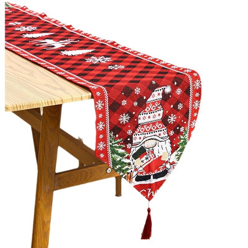 New kitchen table decoration props knitted fabric tassel Santa Claus table runner insulation mat cartoon tablecloth
