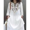 Summer Heavy Industry Women's Vintage Embroidered Medium-length Loose Cotton and Linen Stylish Casual Pullover Top