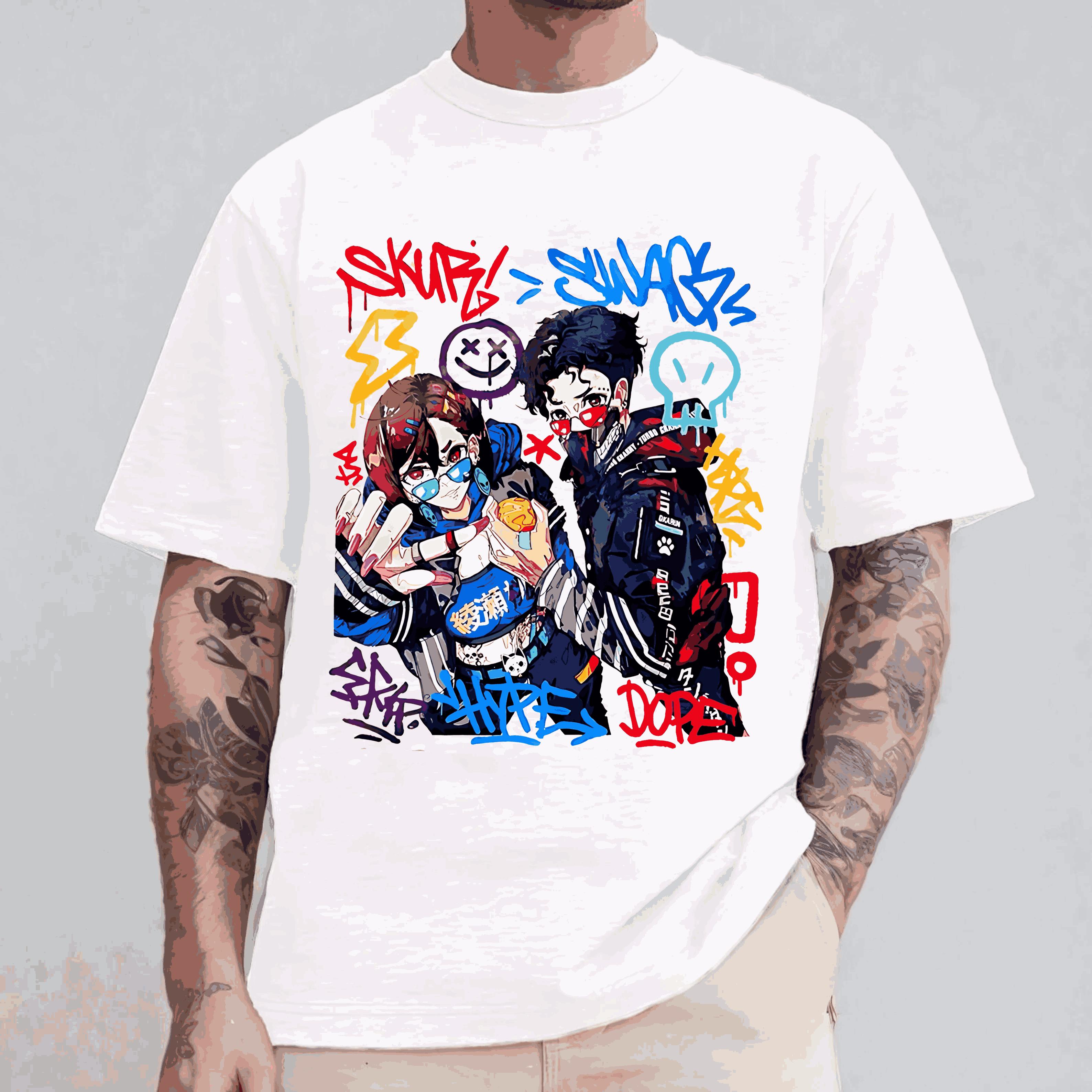

Men s Y2K Top High Street Hot Blood Anime Print Short Sleeve Cotton Round Neck T-shirt Casual Loose Street Wear Unisex 4XL