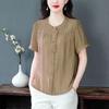 Frühling/Sommer 2025 Baumwoll-Leinen Locker Schlankmachend Rundhals Einfarbig Bluse für Mütter