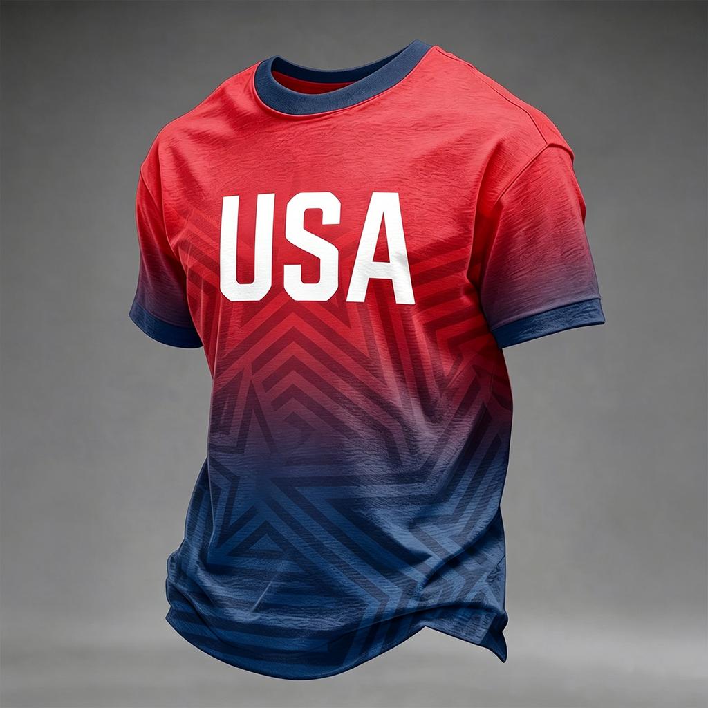 Men's Casual Printed Crew Neck Lightweight Breathable Short Sleeve T-Shirt USA Flag Design Soccer Patch 2026 Number Graphic