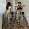 High-Waisted Washed Denim Jeans Women - Straight Leg Street Style Printed Casual Wear