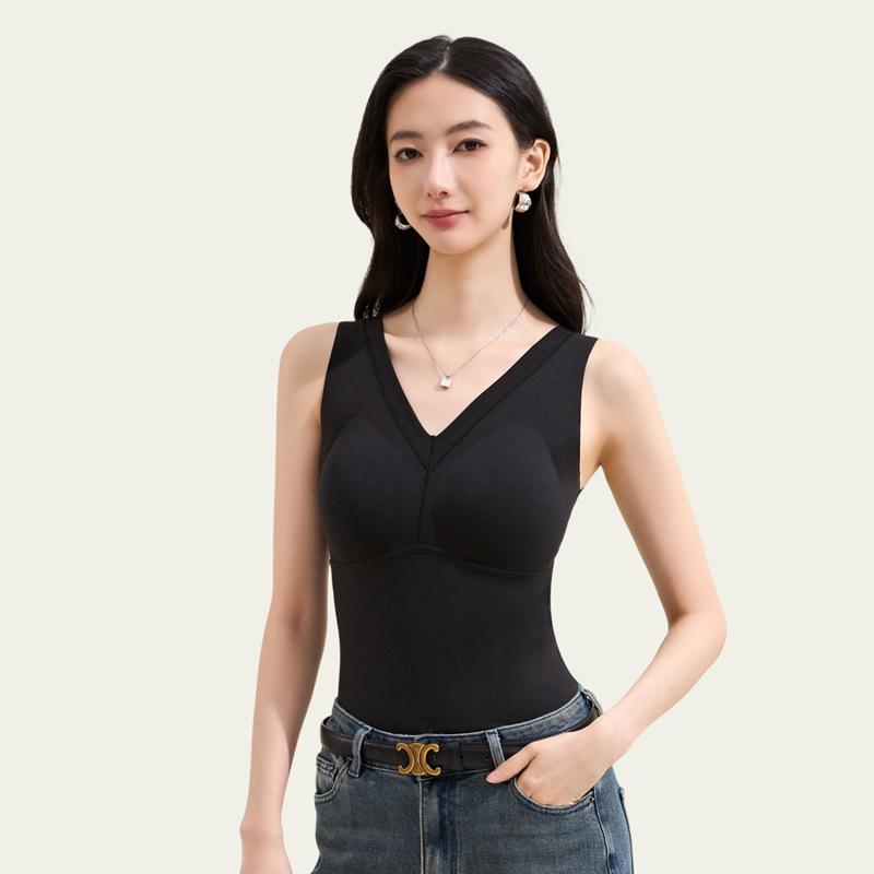 Women's Lyocell Silk Down Vest with Built-in Bra Pads - Y-type Close-Knit, Warm Inner Layer.