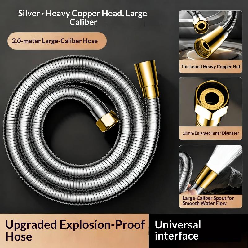 High-Pressure Shower Hose; Delivers High Water Flow; Made Of 304 Stainless Steel With Thickened Hose Walls.