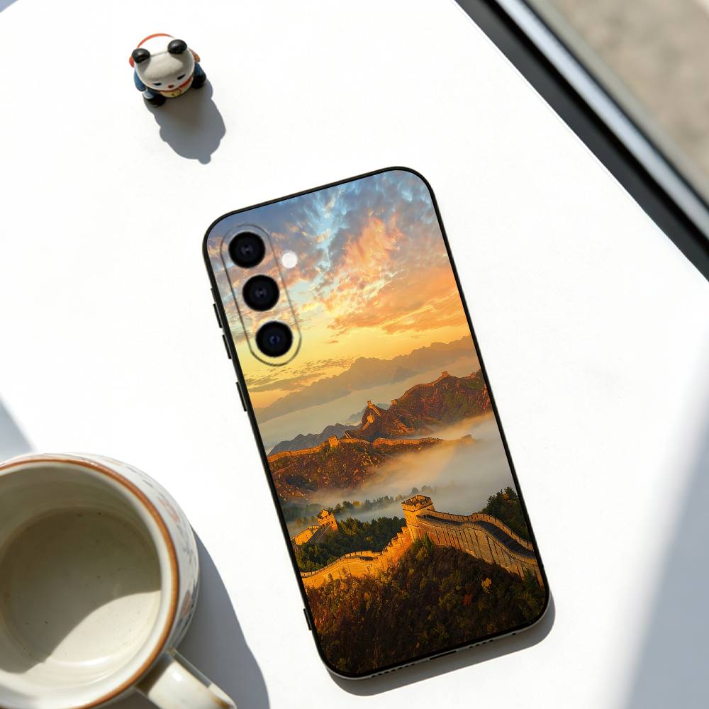 

The Great Wall of China Phone Case Black Silicone Soft For Samsung Galaxy A73,A72,A71,A70,A53,A52,A51 Samsung a73 5g