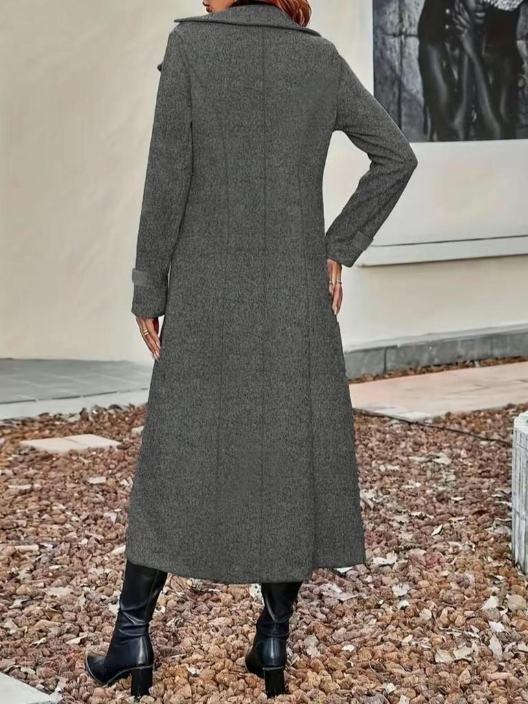 European-American Slimming Double-Breasted Mid-Length Wool Coat with Cinched Waist and Lapel 2025