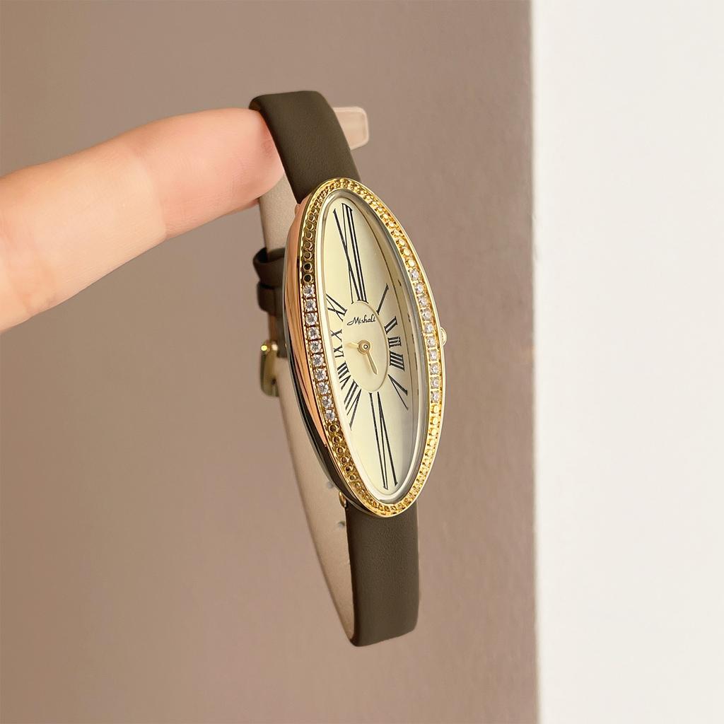 NUOVO Orologio da Donna Originale di Lusso Retrò con Intarsi di Diamanti Eleganti Quadrante Ovale Cinturino in Pelle Orologi da Donna al Quarzo Regalo