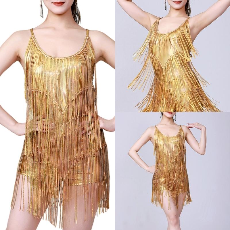 Pailletten Franje Romper, Glanzende Glitter Metallic Jumpsuit Dames, Backless Korte Jurk Disco Verjaardag Latijnse Dans Outfits