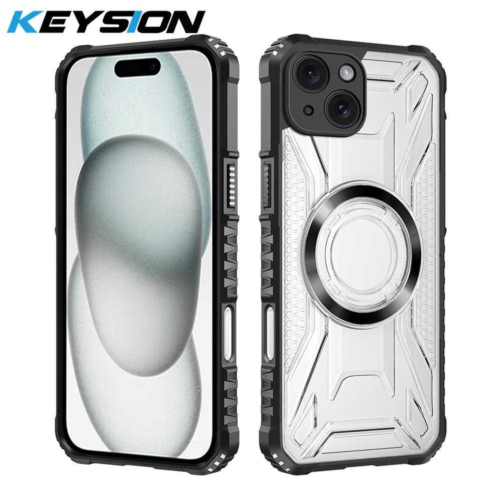 KEYSION Transparent Magnetic Case for MagSafe for iPhone 15 Pro Max 14 Plus Silicone+PC Shockproof Phone Cover for iPhone 13 Pro Max