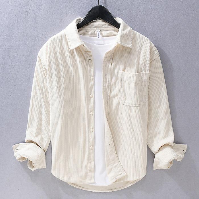 Spring Corduroy Long-sleeved Shirt Loose Casual Versatile Top Men's Youth Velvet Shirt