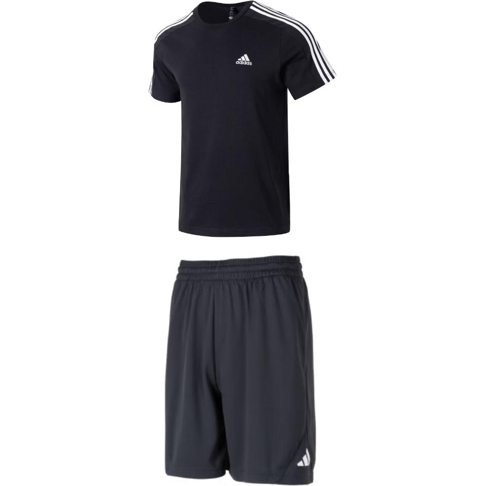 

Adidas Striped Breathable Round Neck Short Sleeve Quick Dry Shorts Casual Sports Set Men sets IC9334+IL2257 M