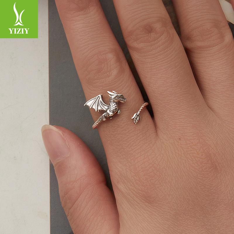 S925 Sterling Silver Feilong Open Ring For Men And Women, Retro Three-Dimensional Medium And Ancient Style Adjustable Ring