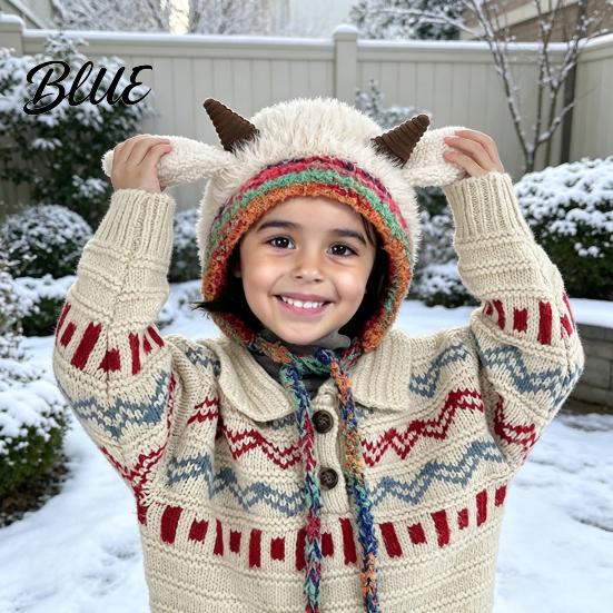 Childrens Thick Plush Protective Hat Kids Winter Balaclava Hat, Cute Bear Ear Face Mask Fun Toddler Bonnet Squeaky Tail, Fuzzy Windproof Ski