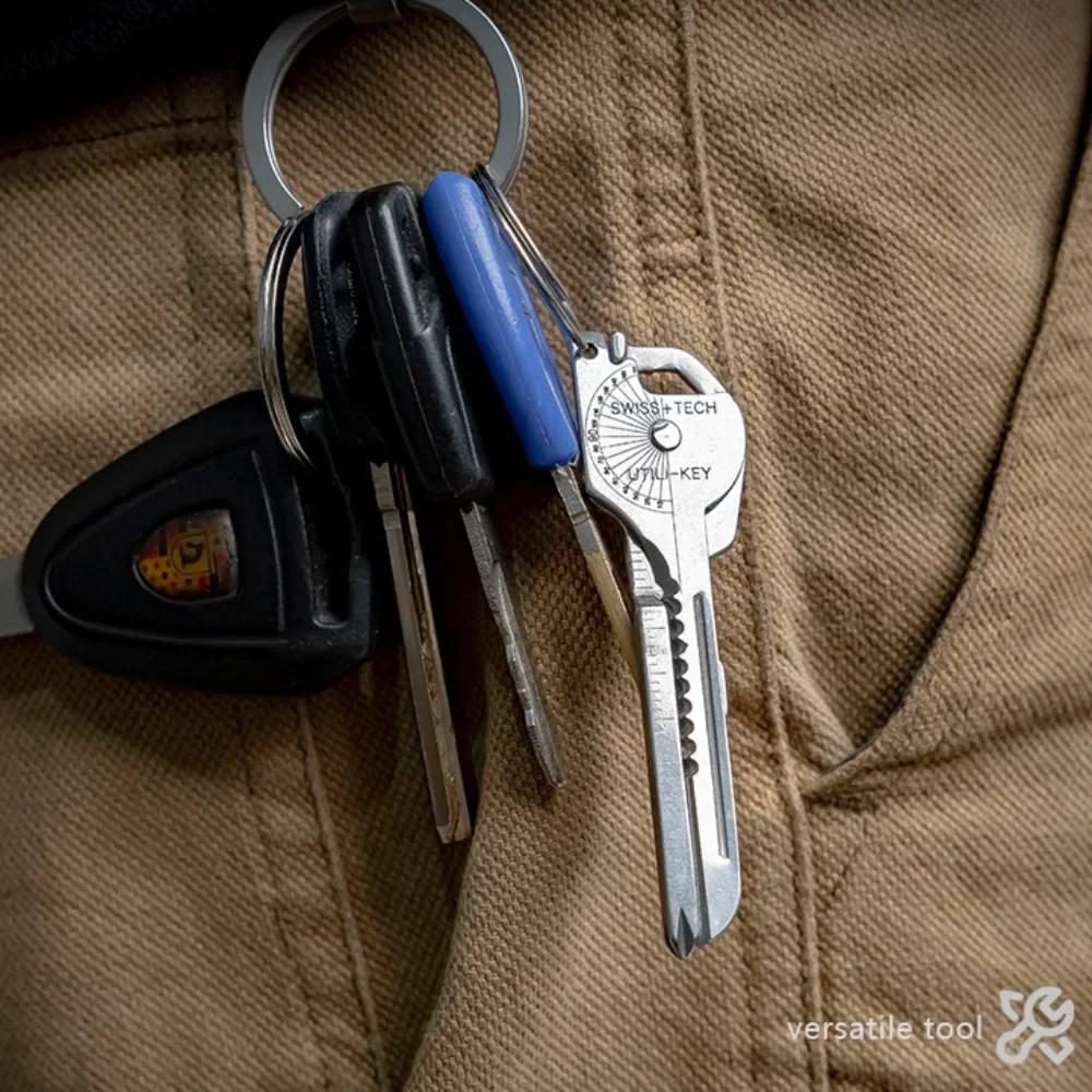 Portable Multi-Tool Keychain 8-in-1 Stainless Steel Survival Folding Tool Kit Multi-Function Design Folding Bottle Opener